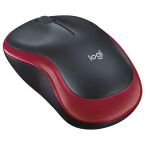 Logitech M185 wireless mouse red compact design